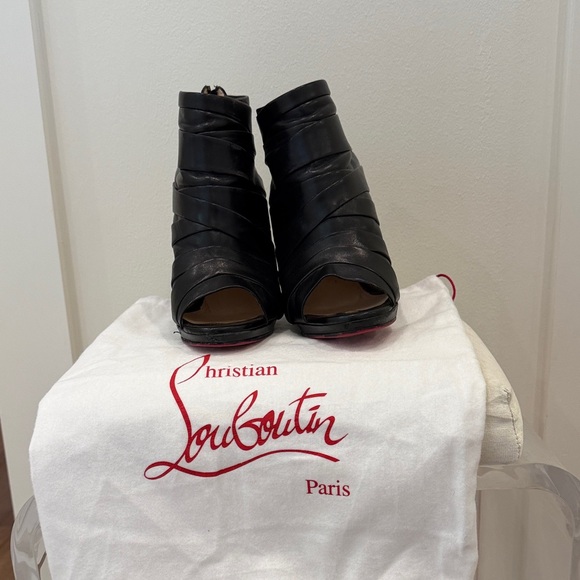 Christian Louboutin Shoes - Christian Louboutin Black Leather Peep-Toe Wrap Booties
